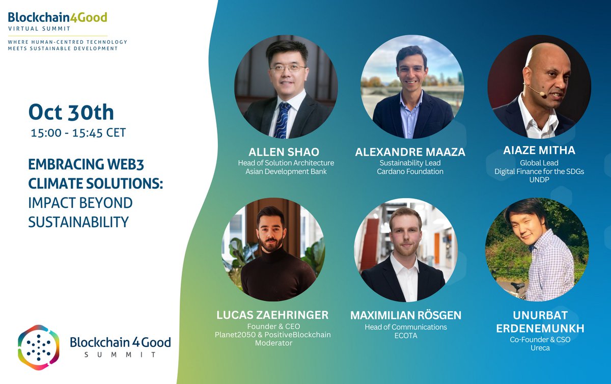 Our third panel on Day1 of the #Blockchain4GoodSummit looks at possibly the greatest challenge of our age: creating climate resilience. That kicks off at 3pm CET (just enough time left to claim your free digital goodie bag!). Join at: blockchain4good.io #ClimateEmergency
