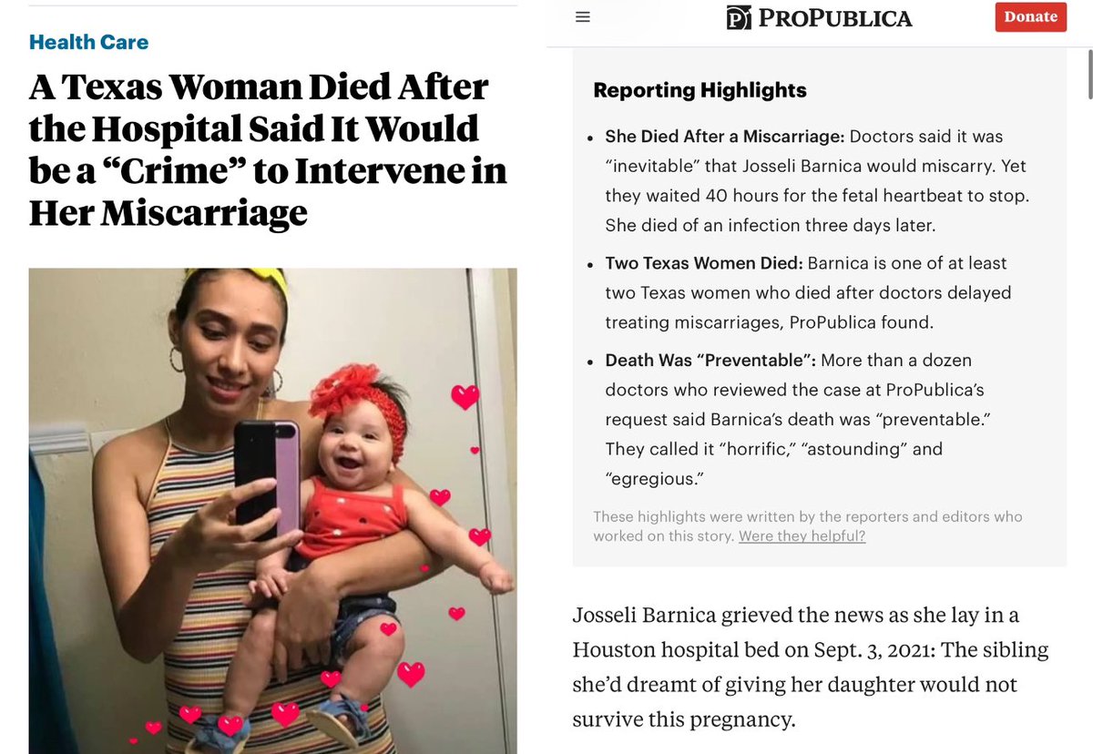 TEXAS: Another mother dead at the hands of these draconian GOP abortion bans, which Donald Trump brags about and takes credit for and says “everyone” wanted. #ForcedBirthNation 
propublica.org/article/jossel…