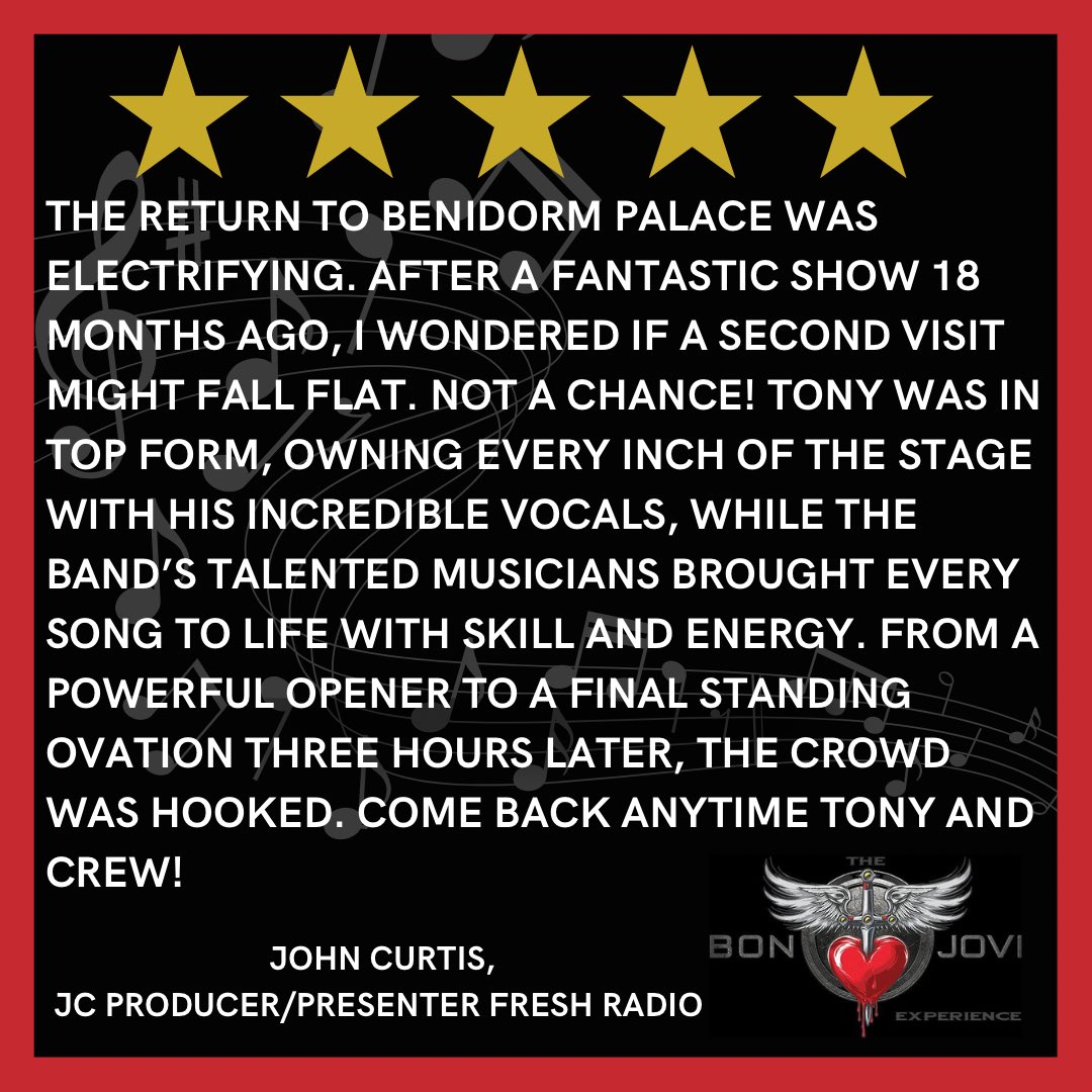 bonjoviexp's tweet photo. Benidorm, we came, we conquered. ‘Electrifying’ doesn’t even cover it ⚡️🔥🇪🇸

#Benidorm #LiveAndLoud #Rock #OnFire #30thAnniversaryTour #BenidormPalace https://t.co/2MN2SwMXHu