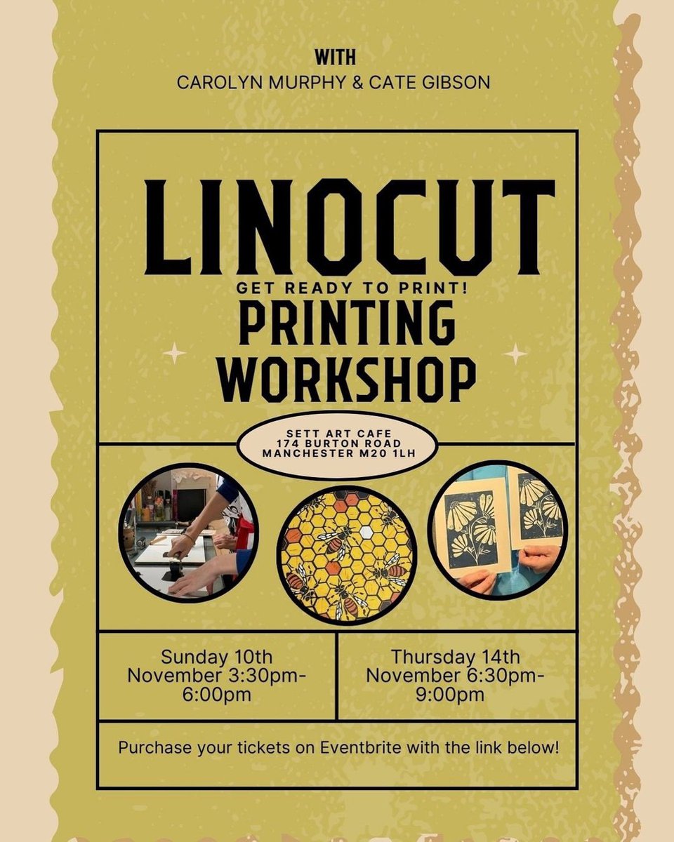 In November we’ll be hosting 2 #linocut workshops at Sett on Burton Rd, West #Didsbury They are informal, fun and ideal for adult beginners. Tickets via Sett.com website. We hope you can join us! #printmaking #linoprint