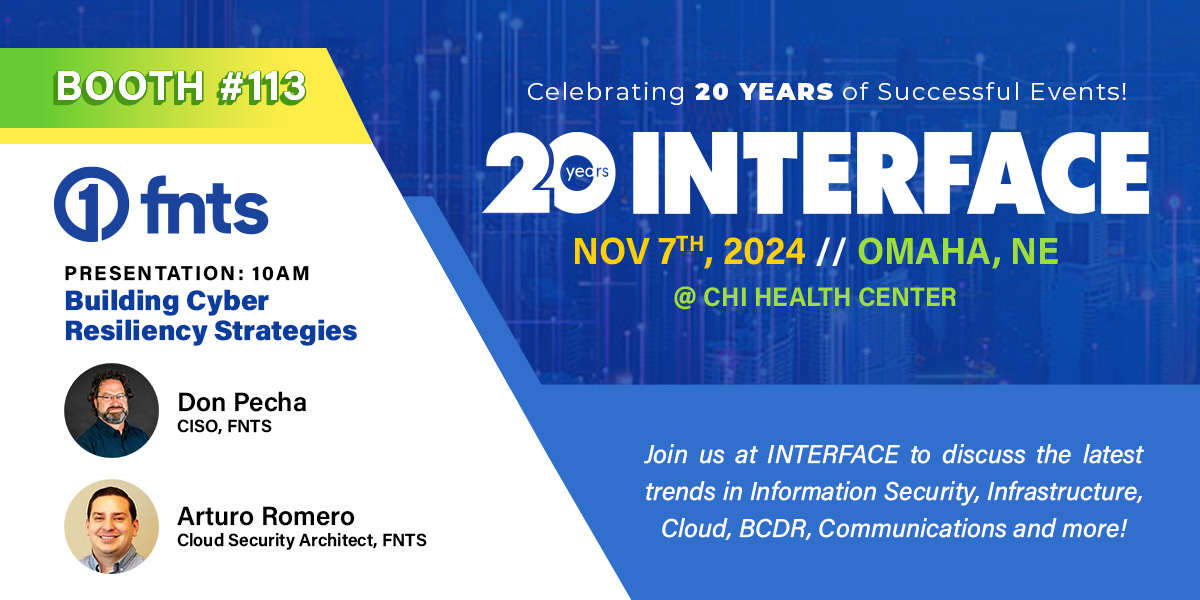 #INTERFACE is coming to #Omaha on Nov. 7. Join FNTS for a 10 a.m. presentation on building cyber resiliency strategies. Please use our exclusive to attend INTERFACE at no cost, and  visit us at booth 113. 
f2fevents.com/evite/neb24-fn…