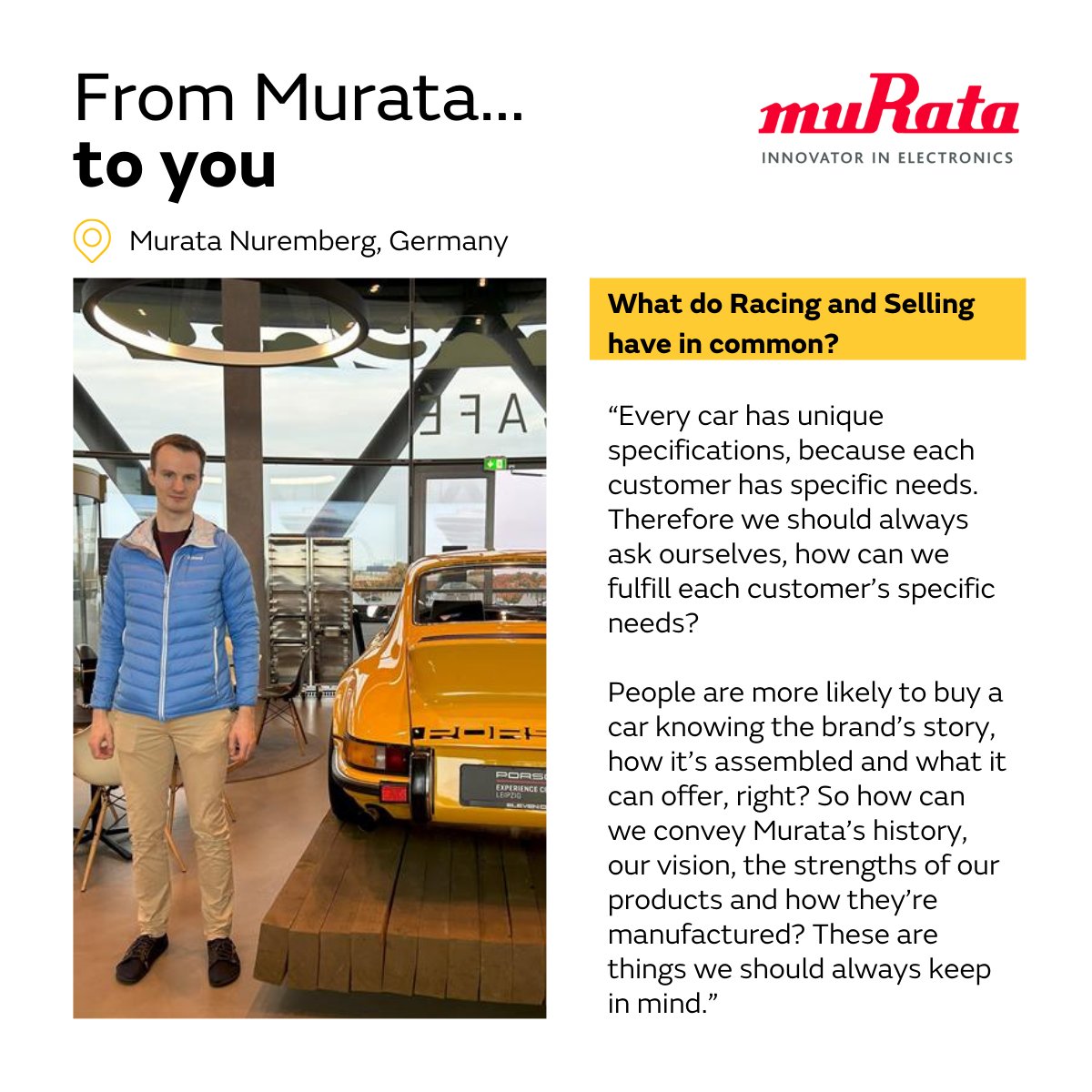 Employee Spotlight #FromMurataToYou
While working in Sales you learn many different things, today our colleague shares some food for thought with you 😊
#MurataFamily #EmployeeSpotlight #FromMurataToYou