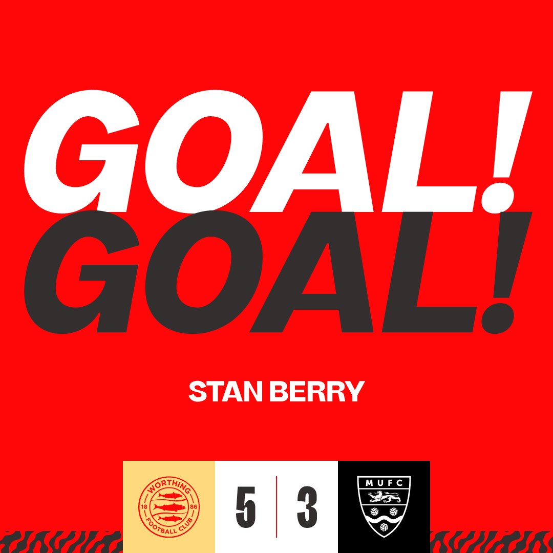GOALLL!!

Stan Berry restores the two-goal advantage with the last kick of the half! A superb volley into the top left corner! 🔥

45' | 5-3 | #WeAreWorthing