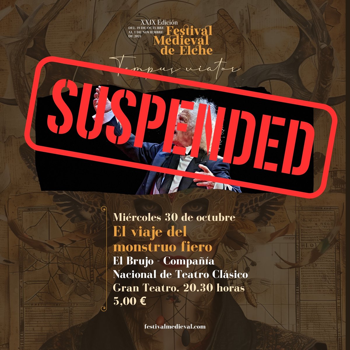medievalelx's tweet photo. 🔴 ATENCIÓN 🔴 Quedan suspendidas todas las actividades que estaban programadas del Festival Medieval de Elche en muestra de luto y solidaridad por los efectos de la DANA.

*Algunas de las actuaciones serán aplazadas. Os iremos informando.

@ElxCultura @ajuntamentelx https://t.co/DhkAwdZ5VT
