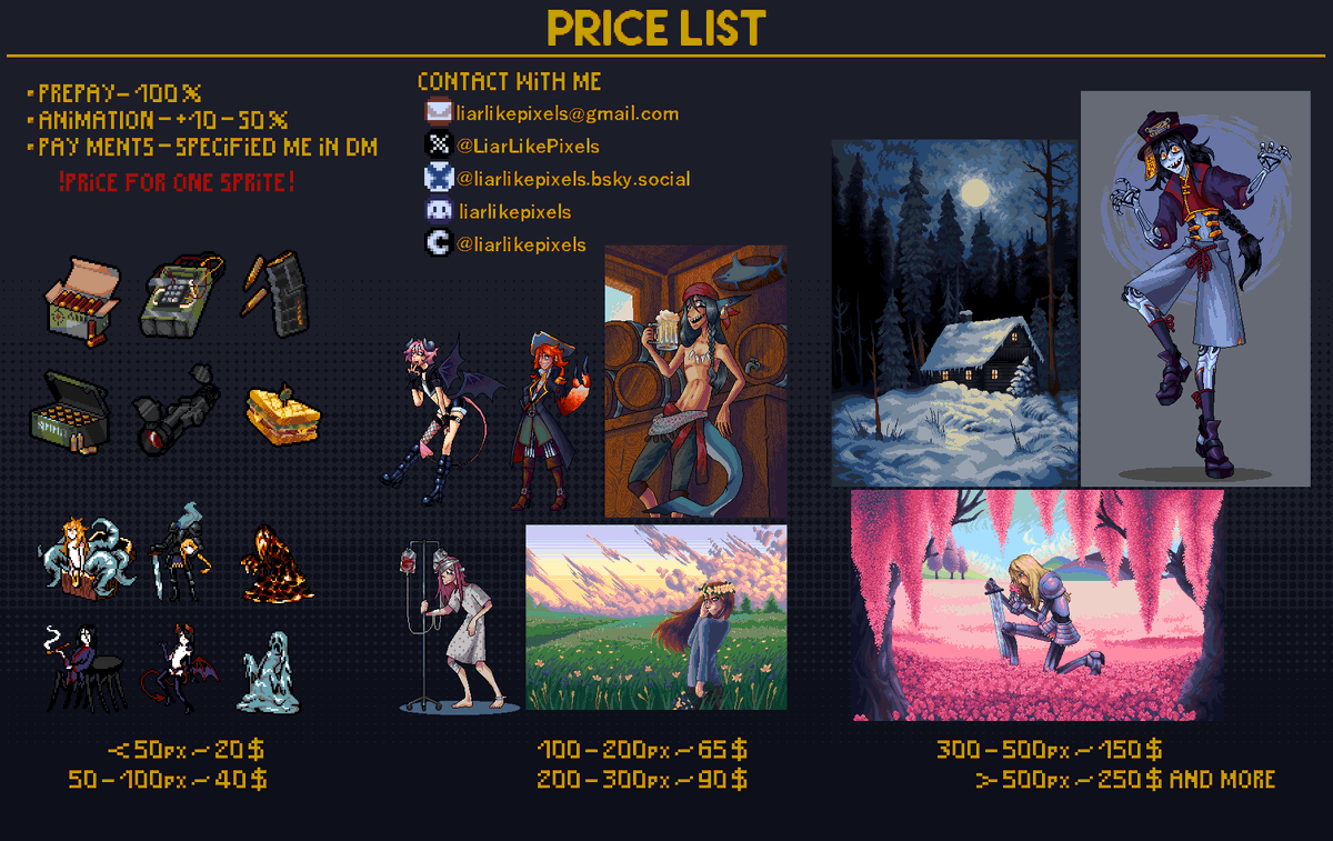 #pixelart #opencommission 
So, I made this price list because I need money (always, if be honest)