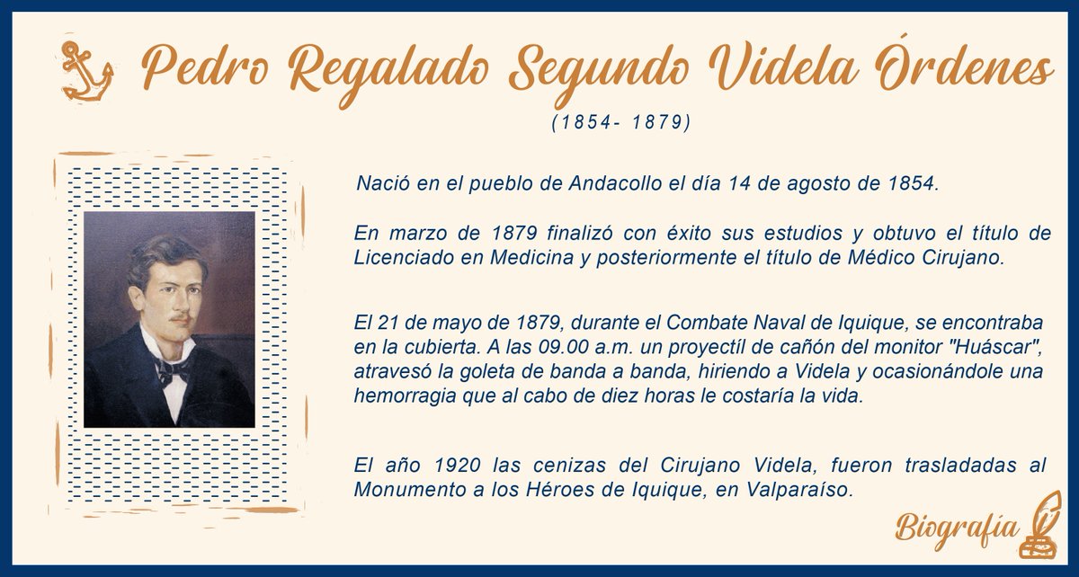 Armada_Chile's tweet photo. ¿Sabías? El Patrullero Médico-Dental "Cirujano Videla", de la Quinta Zona Naval, lleva su nombre en honor al especialista que murió heroicamente en el Combate Naval de Iquique

Conoce más de su biografía en https://t.co/lPOrK2E9sL 👈

#ArmadaPorChile https://t.co/qTaVx1MEh4