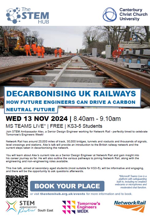 Sussex STEM (@stem4sussex) on Twitter photo Join <a href="/STEMAmbassador/">STEM Ambassador</a> Alex for #TEWeek2024 live talk, 13 Nov 8.40am. He'll outline various pathways to joining <a href="/networkrail/">Network Rail</a> & explain about decarbonising UK railways. tinyurl.com/mr3d3j3x @EUKEducate <a href="/_EngineeringUK/">EngineeringUK</a> #teachersofx #secondary Join <a href="/STEMAmbassador/">STEM Ambassador</a> Alex for #TEWeek2024 live talk, 13 Nov 8.40am. He'll outline various pathways to joining <a href="/networkrail/">Network Rail</a> & explain about decarbonising UK railways. tinyurl.com/mr3d3j3x @EUKEducate <a href="/_EngineeringUK/">EngineeringUK</a> #teachersofx #secondary