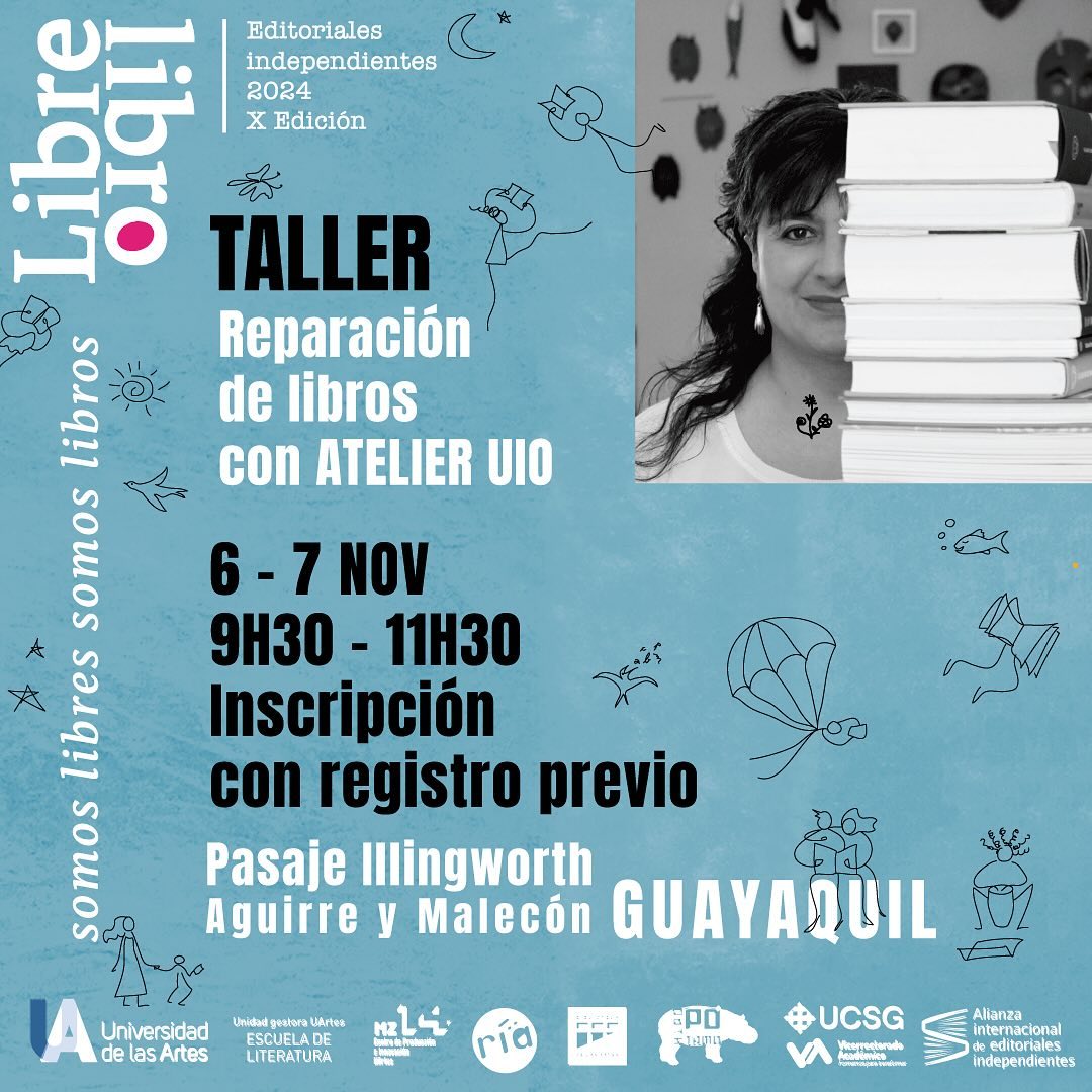 #LibreLibro #UArtes
¿Tienes libros por reparar?
Taller: Reparación de libros. Aprenderás a corregir dobleces-reparar hojas rotas y colocar cubiertas desprendidas. 
Requisito: traer ejemplar de cubierta rústica-tapa flexible-en mal estado.
Solo 12 cupos.
👉🏼forms.office.com/r/1X1jpEWUVC