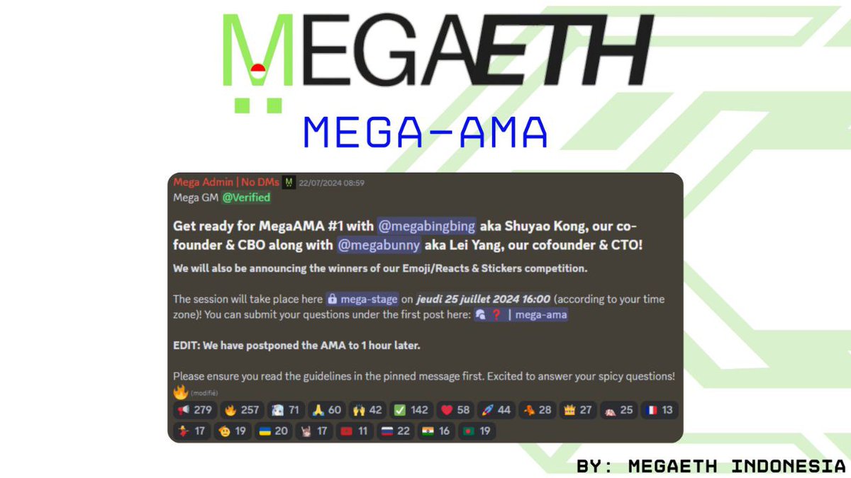 MegaETH Indonesia (@megaethid) on Twitter photo Gmega!
Pada bulan Juli, MegaETH menyelenggarakan MegaAMA pertamanya dengan para pendiri Lei Yang (<a href="/yangl1996/">Lei Yang Σ:</a>) dan Brother Bing (<a href="/hotpot_dao/">brother bing / 饼兄 Σ:</a>), yang menjawab semua pertanyaan Anda.
Kami telah mengumpulkan 10 pertanyaan komunitas teratas yang mencakup topik dari integrasi AI, Gmega!
Pada bulan Juli, MegaETH menyelenggarakan MegaAMA pertamanya dengan para pendiri Lei Yang (<a href="/yangl1996/">Lei Yang Σ:</a>) dan Brother Bing (<a href="/hotpot_dao/">brother bing / 饼兄 Σ:</a>), yang menjawab semua pertanyaan Anda.
Kami telah mengumpulkan 10 pertanyaan komunitas teratas yang mencakup topik dari integrasi AI,
