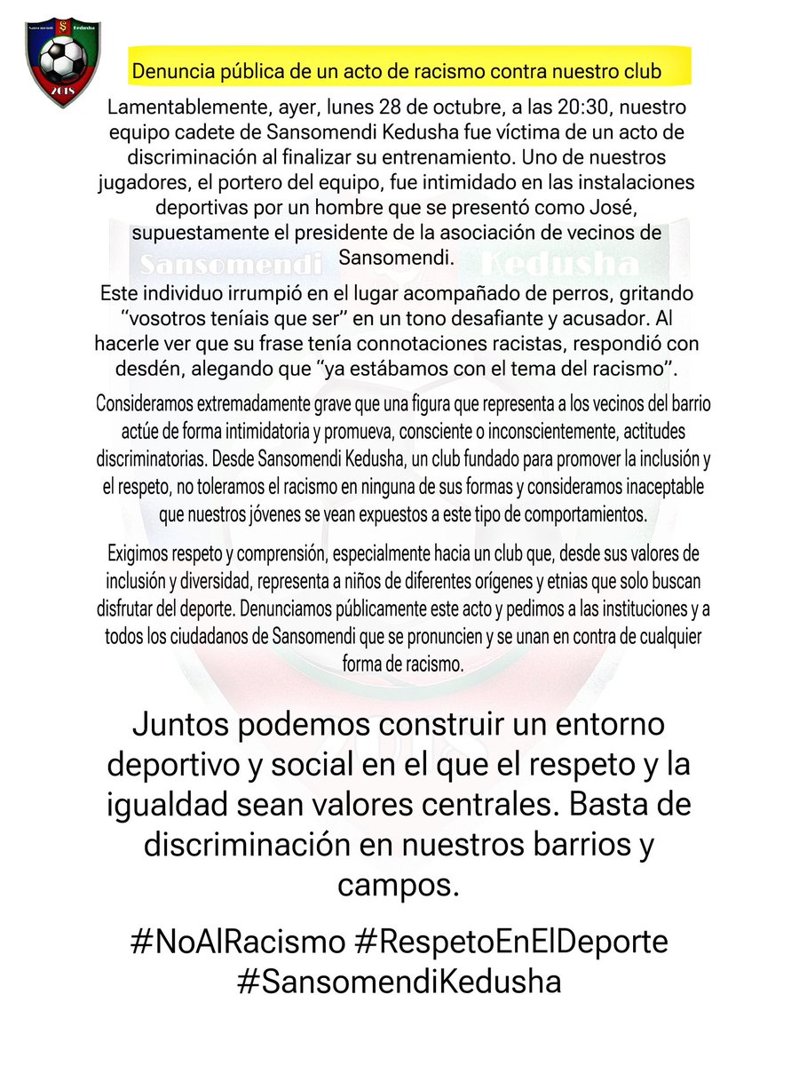 Comunicado contra el racismo