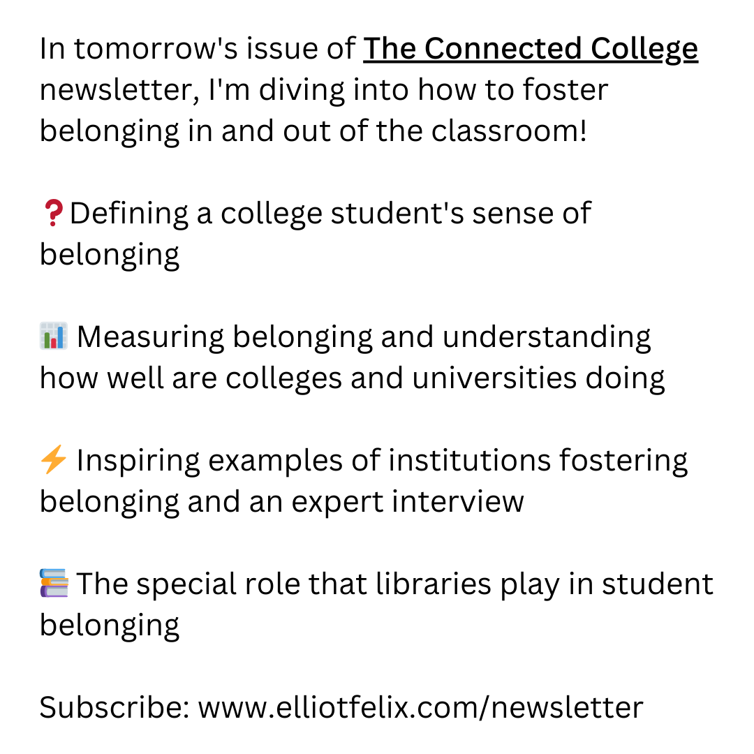 Elliot Felix π (@elliotfelix) on Twitter photo Tomorrow's <a href="/connectdcollege/">The Connected College</a> newsletter on belonging is awesome. Subscribe so you don't miss out!
elliotfelix.com/subscribe
#highered #studentsuccess #connectedcollege #belonging Tomorrow's <a href="/connectdcollege/">The Connected College</a> newsletter on belonging is awesome. Subscribe so you don't miss out!
elliotfelix.com/subscribe
#highered #studentsuccess #connectedcollege #belonging