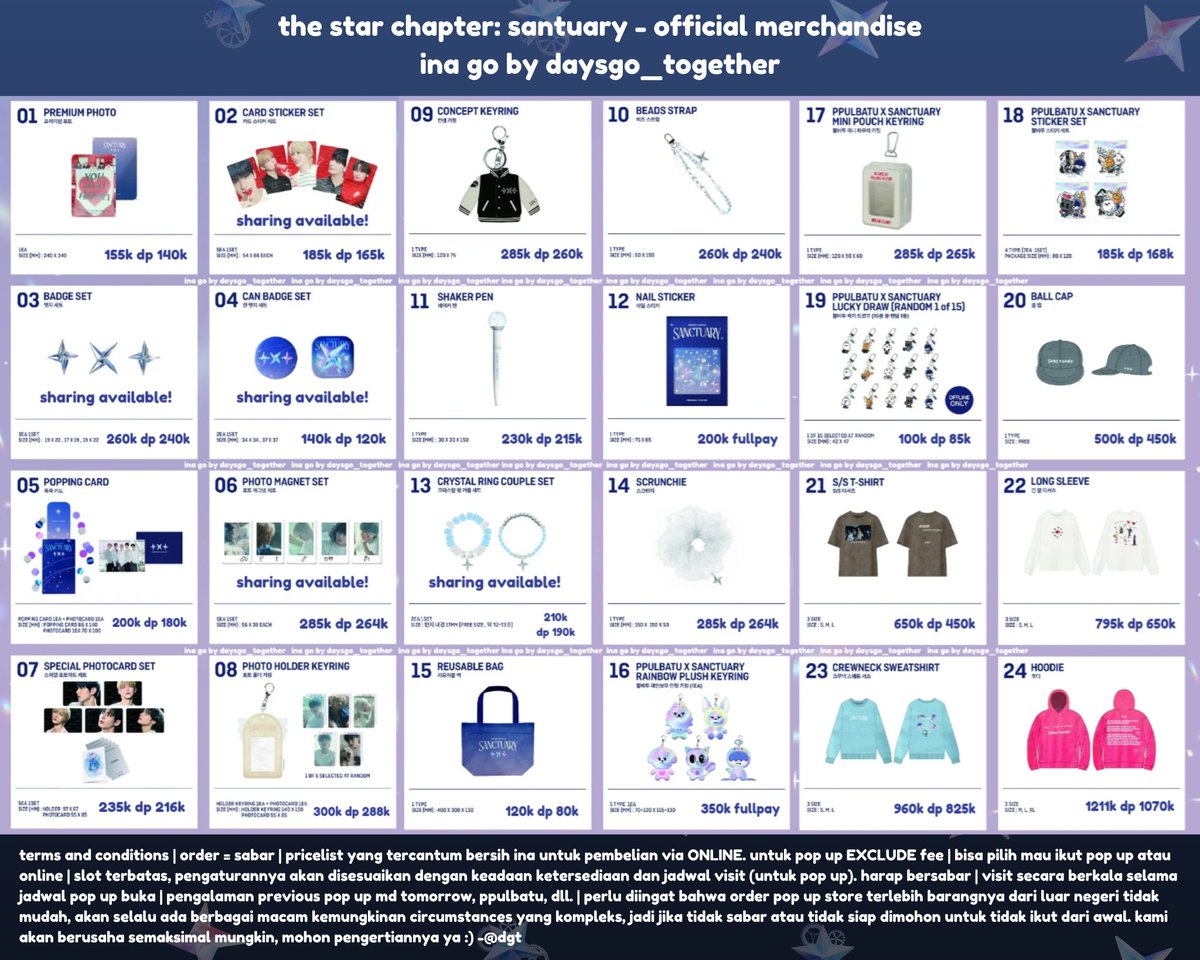 daysgo_together's tweet photo. INA GO 🇮🇩
TXT SANCTUARY - OFFICIAL MERCHANDISE POP UP

- ̗̀𖤐 details check pic ♥︎

💌 dm for order
📦 default = online
✅ bisa pop up offline / hc by request! (limited)
💳 avail payment spaylater / cc
🫶 pengalaman previous pop up kr tomorrow, ppulbatu, dll
⏰ periode pembelian 6 nov 2024 ~ 13 nov 2024
bisa diperpanjang selama masih avail~

t. wts merch tscs