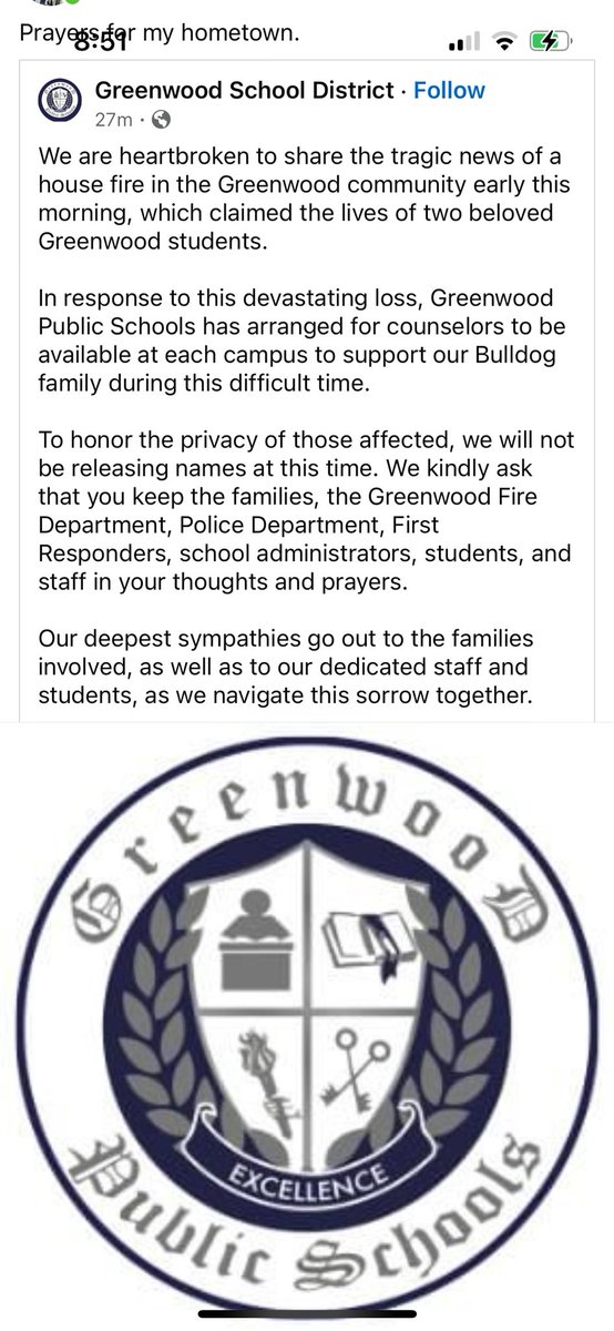 Prayers go out to <a href="/GreenwoodFball/">Greenwood Football</a> and everyone affected by the passing of this student. Our full support from Van Buren goes out to everyone in the city of Greenwood in this time of tragedy. Please keep everyone in your thoughts and prayers.