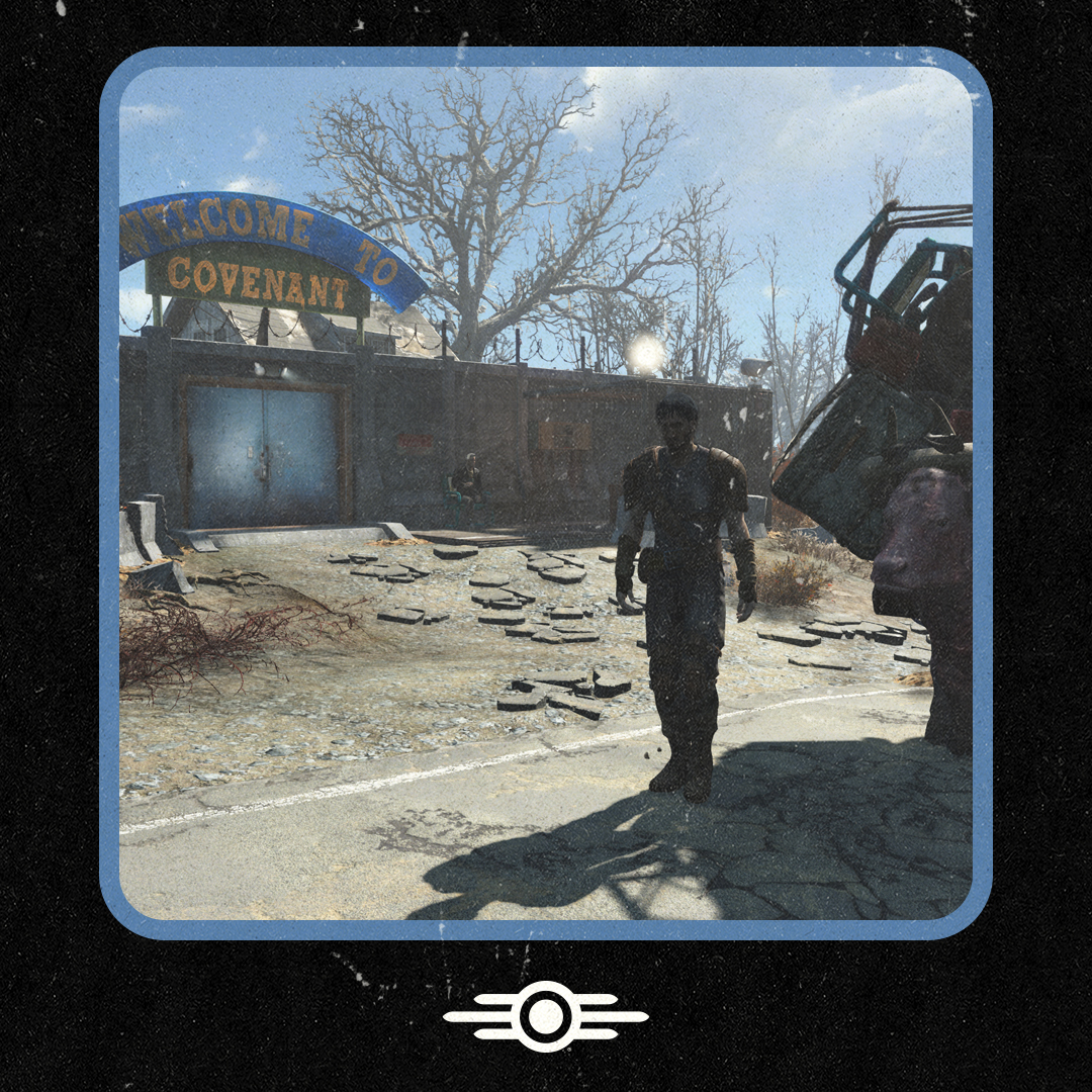 Covenant is an isolated settlement in the Commonwealth whose residents enjoy security and comfort behind its concrete walls and turrets. The town's security detail tests visitors to ensure they are not synths, with those who fail never being seen again. #Fallout