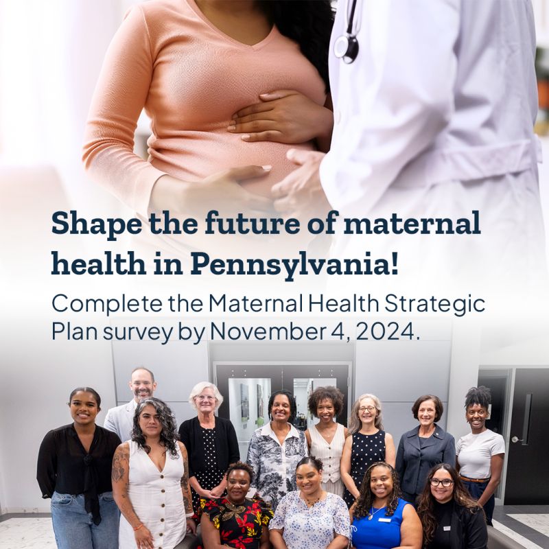 The Commonwealth of Pennsylvania is developing a statewide maternal health strategic plan to address the state’s high maternal mortality rate. You can share your voice on the Maternal Health Strategic Plan survey. Click the link below.

forms.office.com/g/RceEqTnG7u