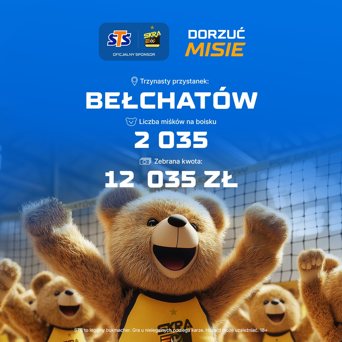 #YellowBlackFamily DZIĘKUJEMY! 💛🖤

Dzięki Waszym ogromnym sercom zebraliśmy wspólnie 1⃣2⃣ 0⃣3⃣5⃣ PLN, które za sprawą akcji #DorzućMisie przekazujemy na rzecz DPS w Zabłotach 🧸

2⃣8⃣.1⃣0⃣ Hala Energia gościła nie tylko 2⃣0⃣3⃣5⃣ pluszaków, które później wylądowały na parkiecie,