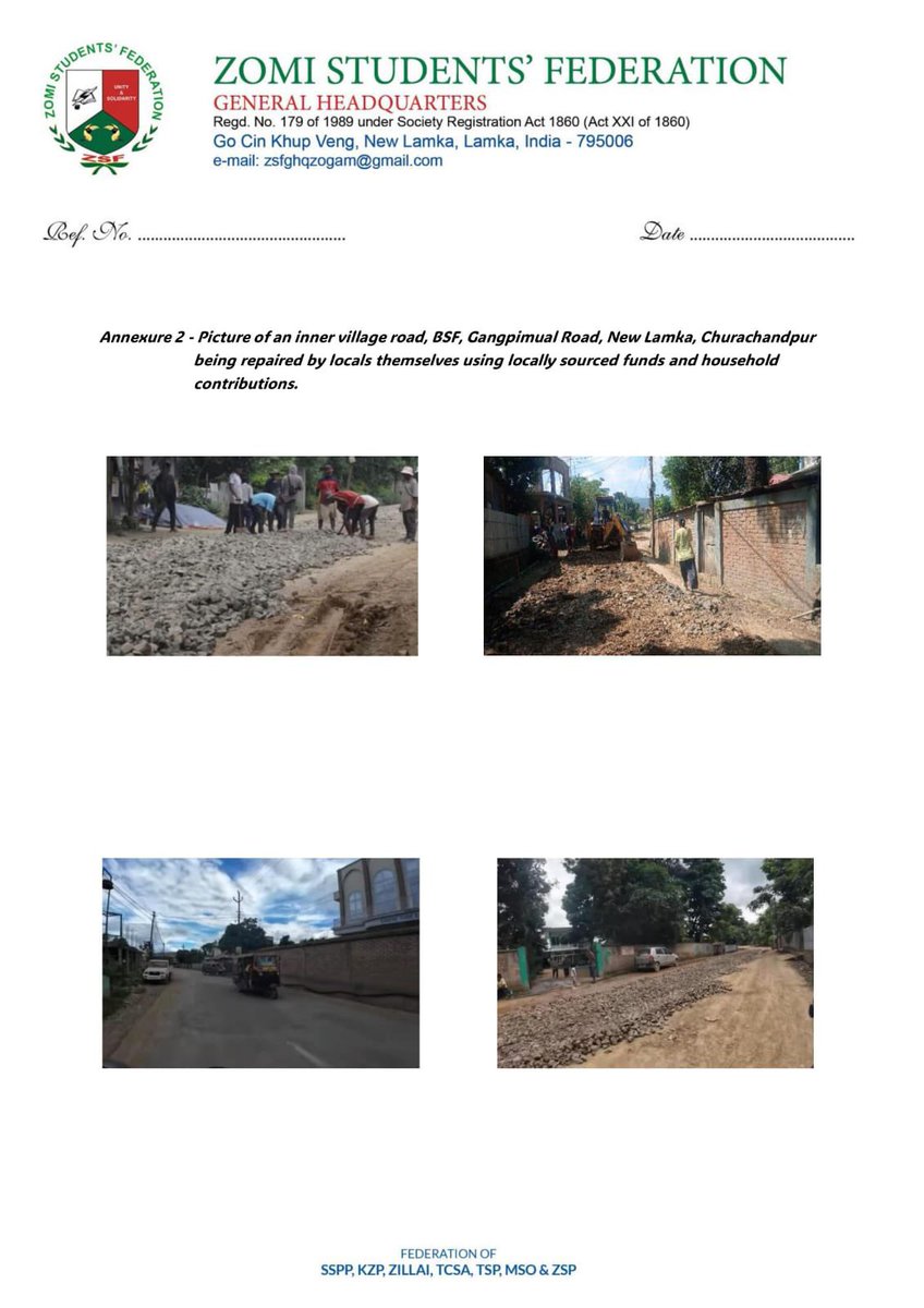 zsfghq_official's tweet photo. The Zomi Students' Federation (ZSF) expresses deep disappointment over a recent roadwork sanction (by @nitin_gadkari ) that exclusively benefits the valley areas of Manipur highlighting a disparity in development that neglects the hill districts. This exclusion underscores the ongoing discrimination faced by the Zo people particularly in the areas like New Lamka, who are left to bear the costs of necessary road repairs.

The ZSF calls on the Ministry ( @MORTHIndia ) to adopt more inclusive approach ensuring that sanctions are equitable and just for all communities.

Furthermore, ZSF urges for a decentralized planning process and reiterates its demand for a Separate Administration under Union Territory aimed at securing fair representation and fostering development for the Zomi, Kuki and Hmar communities in Manipur.