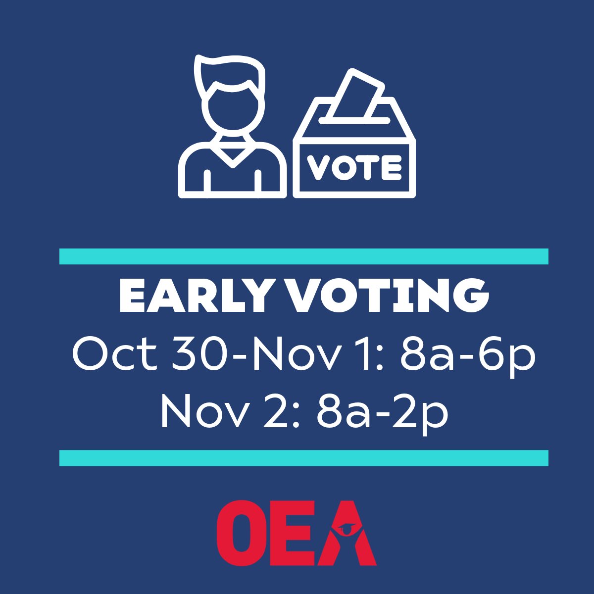 okea's tweet photo. Early voting begins today. Be sure to check the voter portal for the most current information. #oklaedvotes #educatorsvote
Voter Portal: https://t.co/cAaDTcNG4v https://t.co/aeNkM53Dcq