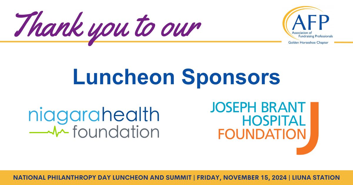 AFP Golden Horseshoe (@afpgolden) on Twitter photo A huge thank you to our luncheon sponsors, Niagara Health Foundation (<a href="/NiagaraHealthFd/">Niagara Health Foundation</a>) and Joseph Brant Hospital Foundation (<a href="/Jo_Brant/">Joseph Brant Hospital and Foundation</a>)! π
To learn more and purchase tickets for the National Philanthropy Day Luncheon, visit ow.ly/AnoU50TR5tt A huge thank you to our luncheon sponsors, Niagara Health Foundation (<a href="/NiagaraHealthFd/">Niagara Health Foundation</a>) and Joseph Brant Hospital Foundation (<a href="/Jo_Brant/">Joseph Brant Hospital and Foundation</a>)! π
To learn more and purchase tickets for the National Philanthropy Day Luncheon, visit ow.ly/AnoU50TR5tt