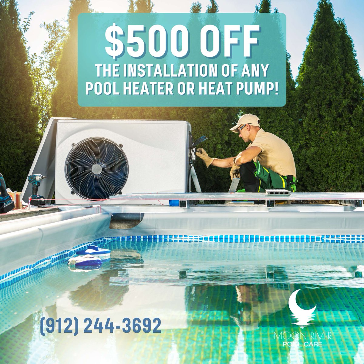 MoonRiverPools's tweet photo. Here at Moon River Pool Care, we believe your pool should be enjoyed year-round! 🍂 Get $500 off the installation of a heater or heat pump and experience comfort in your pool no matter the temperature. Call us today at (912) 244-3692. https://t.co/gXsYkxhBHz