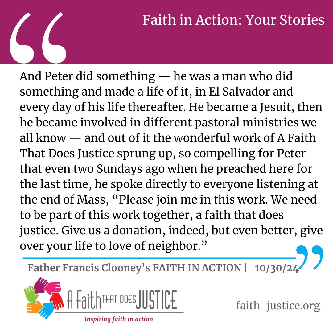 This week on the blog, we are sharing the homily offered by Father Francis Clooney at Father Peter's funeral mass. We hope you find inspiration in his reflection of Father Peter's life and impact. faith-justice.org/the-funeral-ho…