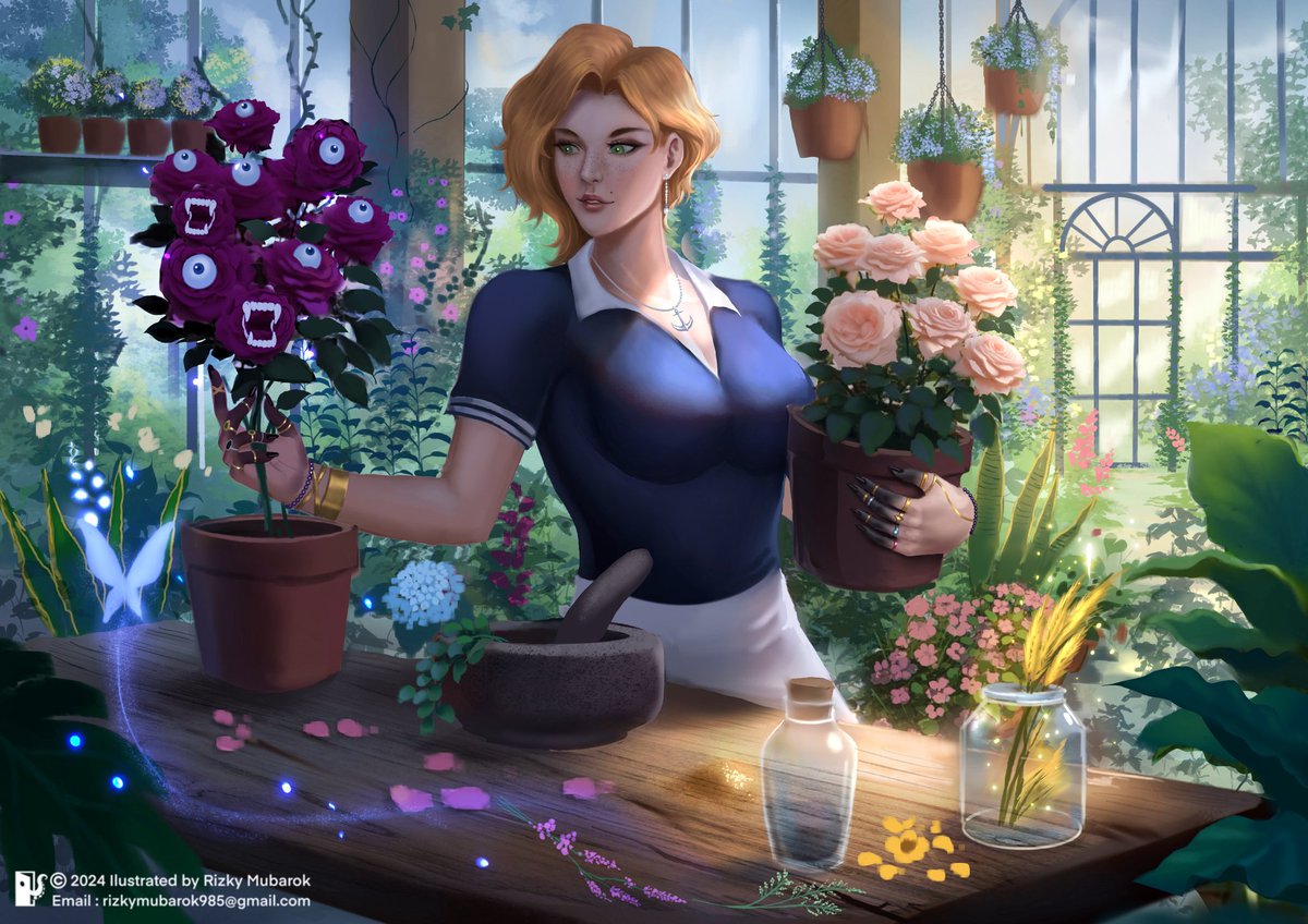 Screaming for joy! GiGi with her beloved plants! Thank you <a href="/RizkySplash/">Rizky Splash (Open Commission)</a> this masterpiece.