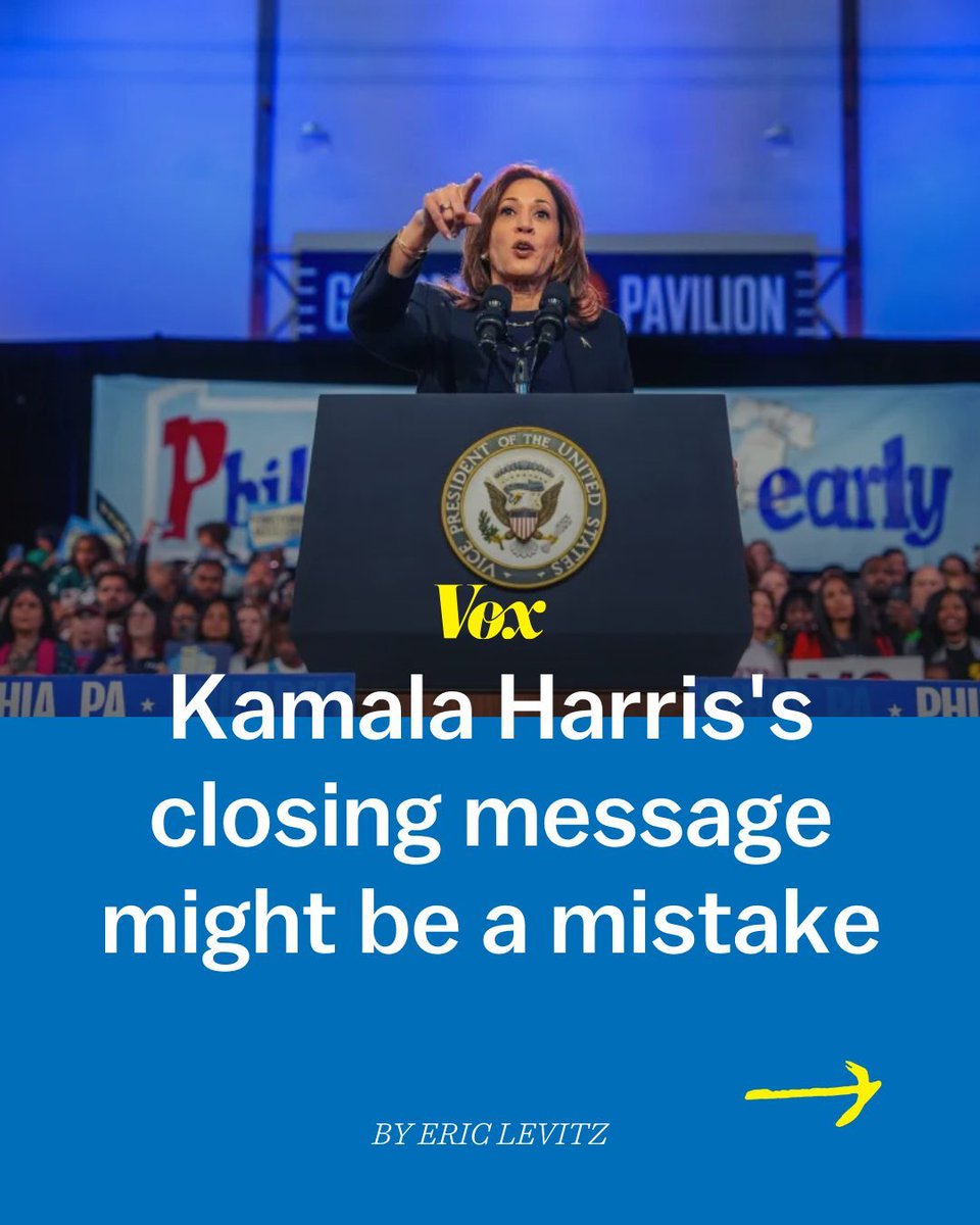 voxdotcom's tweet photo. Recent research suggests that “undecided voters are less responsive to negative messages about Trump’s authoritarianism than positive ones about Harris’s economic agenda," writes @EricLevitz.

Read on: https://t.co/BejiovqA3m https://t.co/cuyublWLlT