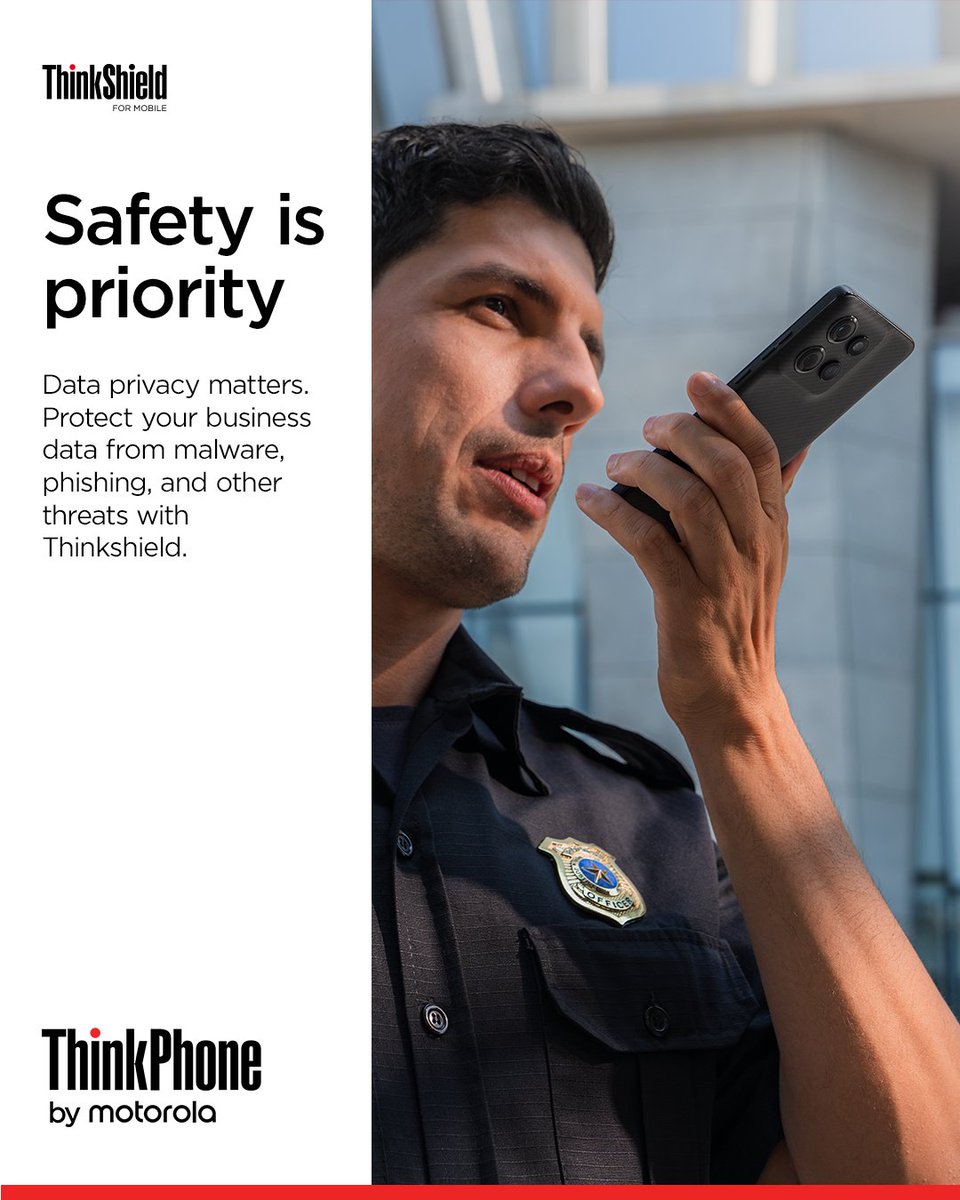 Motorola_Saudi's tweet photo. We know your business data security means everything to you. Hence, the new ThinkPhone25 comes with ThinkShield, which enhances protection at every level from the factory to the phone.
Click to register: https://t.co/xA3KeqI8wK
#Motorola #ThinkPhone https://t.co/6kg3n86YNs