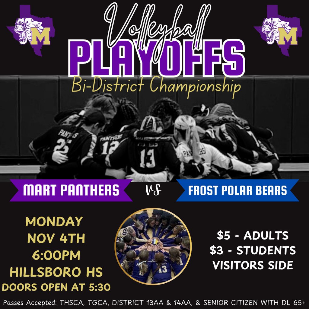 Calling all Panther Fans!  Come out and support our Lady Panthers as they compete against Frost in the first round of playoffs on Monday night in Hillsboro!