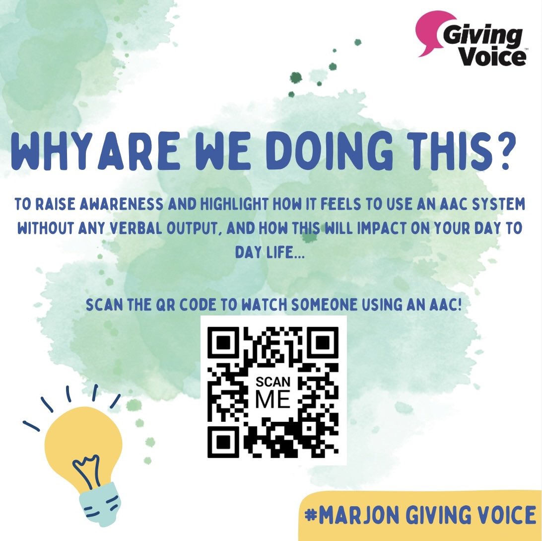 ✨AAC LUNCHTIME✨ 

On Wednesday the 6th of November giving voice will be taking over the hub restaurant! Everyone will have to order their food and drink via a low tech AAC, to raise awareness for AAC awareness month in October.