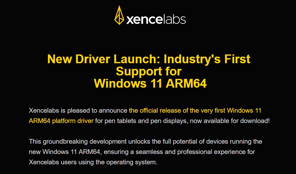 This is a big deal for Windows and ARM for artists. 
While most drawing software runs well on the new ARM based Snapdragon laptops, the drivers that power drawing tablets do not. <a href="/Xencelabs/">Xencelabs</a> is rolling out driver support for their tablets so they now work on ARM.