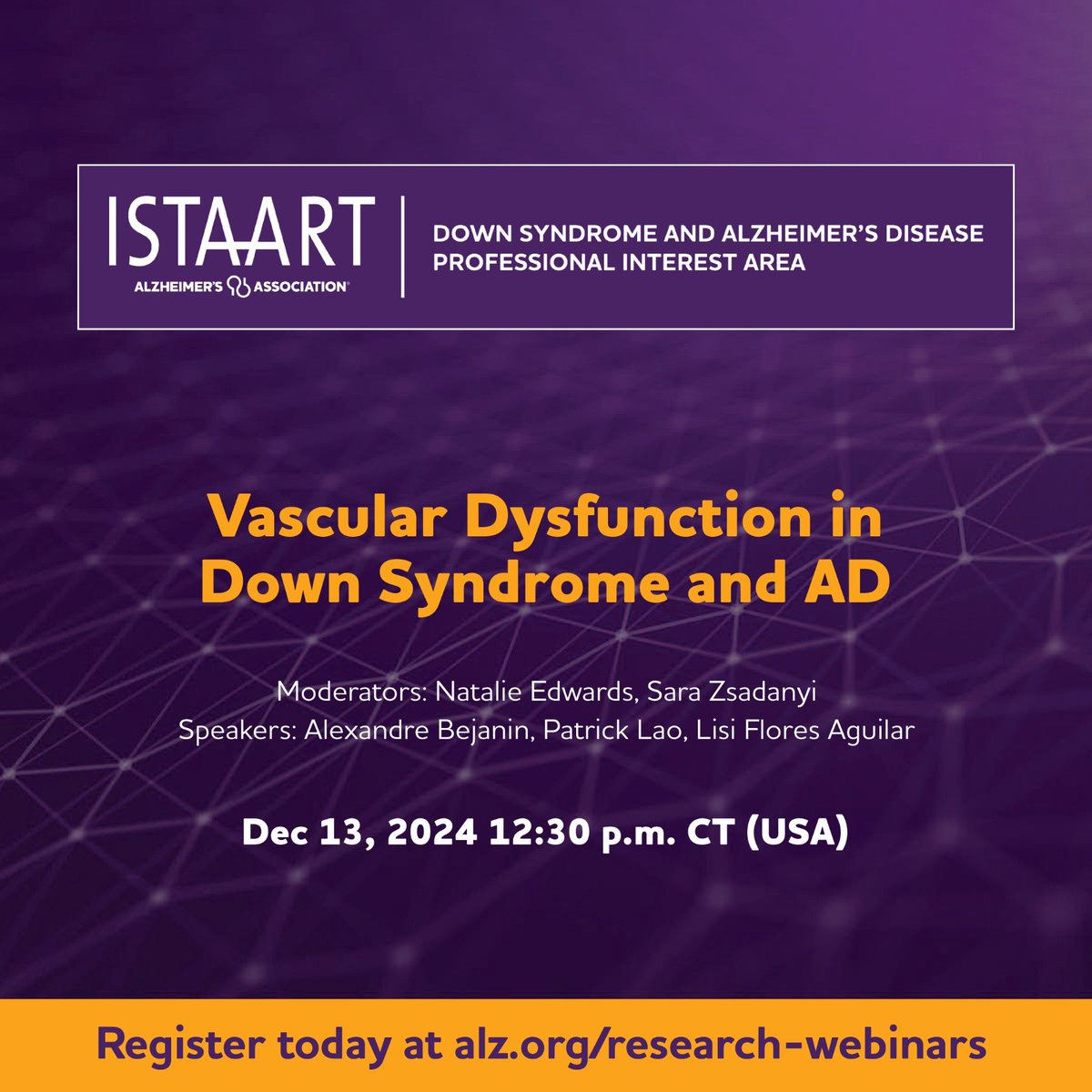 Check out our December Webinar for <a href="/DownSyndromePIA/">Down Syndrome and Alzheimer's Disease PIA</a>, discussing neuroimaging and neuropathological findings related to cerebrovascular disease in adults with DS and AD