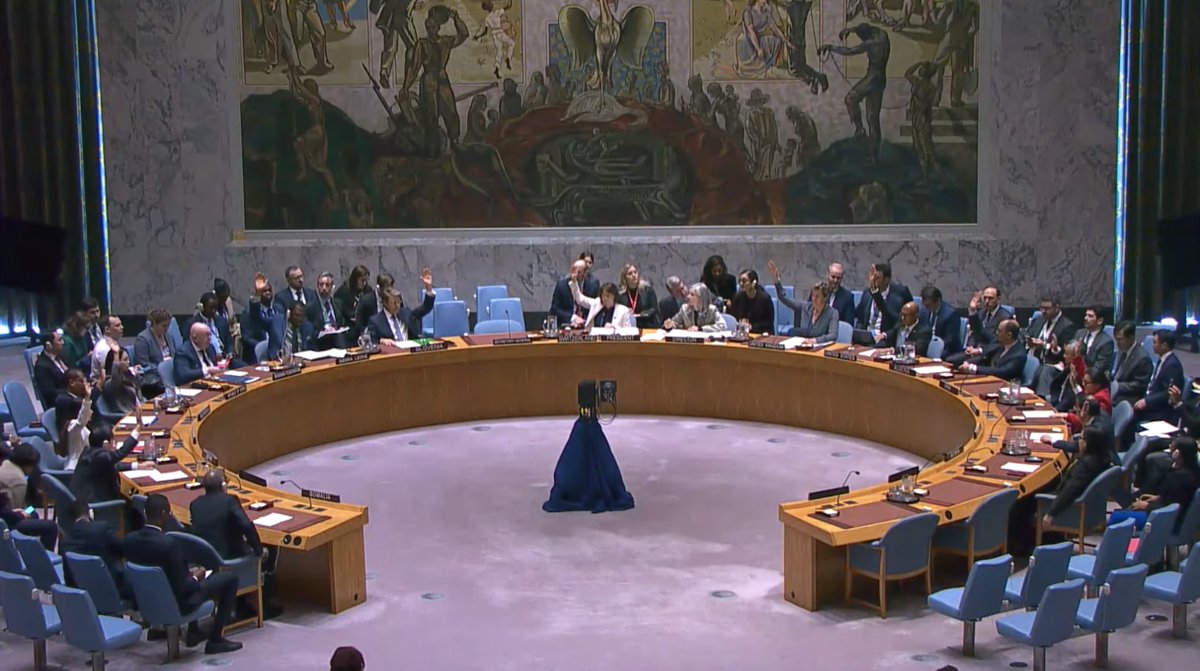 Security Council members vote in favor of the draft resolution