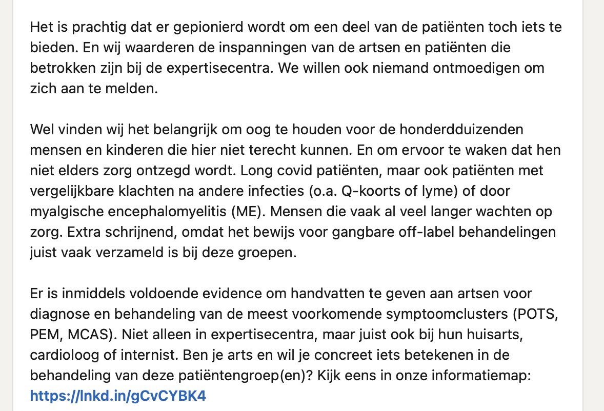 NietHersteld's tweet photo. Het Platform voor artsen met post-acute infectieuze aandoeningen Nederland (PAN) deelt in een post op LinkedIn hun zorgen over de wijze van communicatie over de expertisecentra. #LongCovid 

Wij delen deze zorgen. 🧵 https://t.co/D5OFaG4ra1