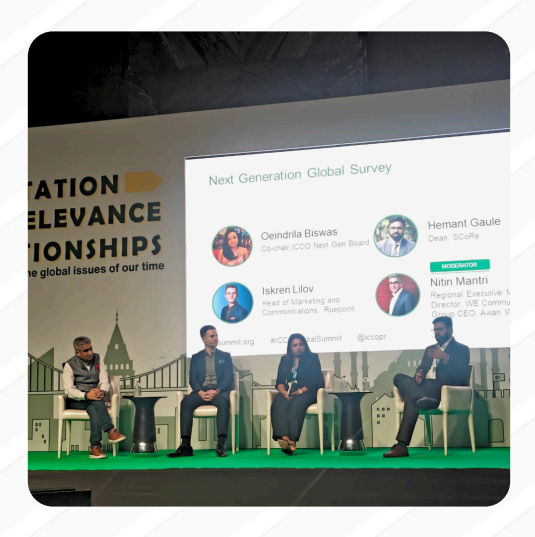 SCoReInd's tweet photo. At #ICCOSummit Day 1, our Dean @hemantgaule presented on AI’s transformative role in PR joined by @stuartbruce, Viroslava Novosylna & @juhaf. On Day 2, Hemant contributed to the #NextGenPR panel with global leaders, exploring how Millennials & Gen Z are redefining PR. https://t.co/ZH6zSEOcXR