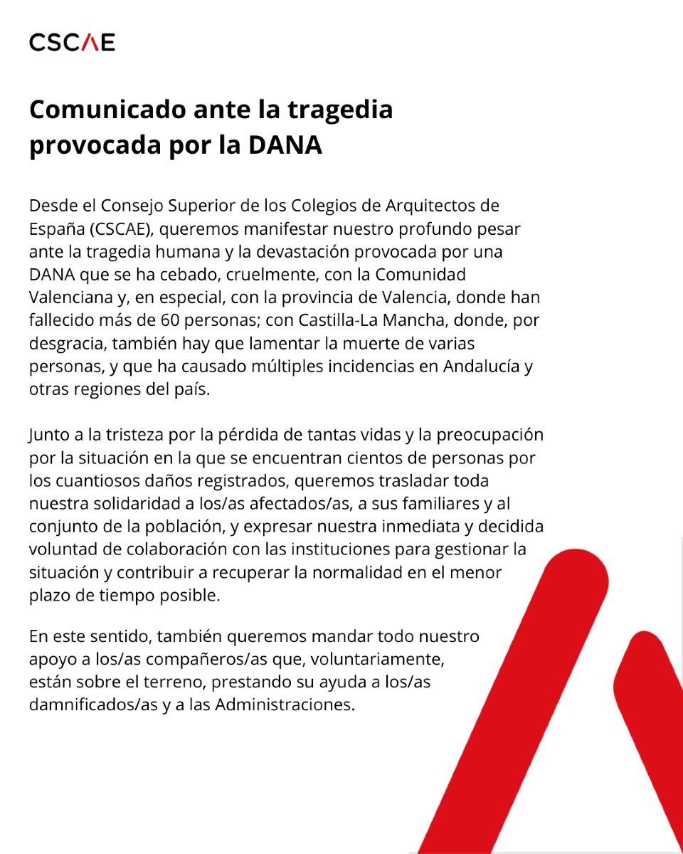 CSCAE's tweet photo. Comunicado ante la tragedia provocada por la DANA https://t.co/6dfmovvtw2