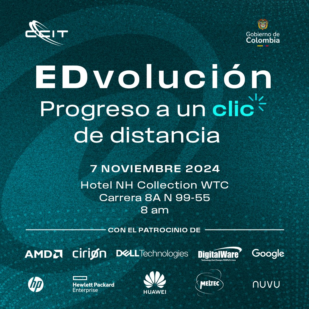 CCIT_'s tweet photo. 🗓️📢Los invitamos a que nos acompañen este 7 de noviembre en el foro #EDvolución: progreso a un clic de distancia, un espacio para conversar sobre la transformación tecnológica en el sector #educativo 

Registro aquí: https://t.co/1VgQIBQNfe https://t.co/sEOhRDL4RH