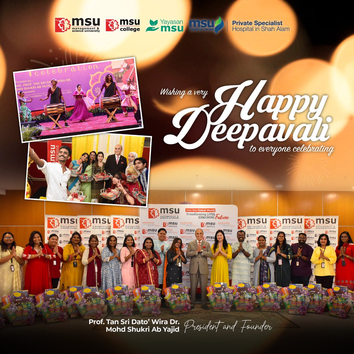 MohdShukriYajid's tweet photo. Wishing a joyous #Deepavali to our partners, collaborators, students, alumni, and staff.  May this festival of lights bring you joy, unity, and success, as your year ahead shines bright with prosperity and happiness. Happy Deepavali! @MSUmalaysia @MSUcollege @msumcmalaysia https://t.co/IcV4THrLpS