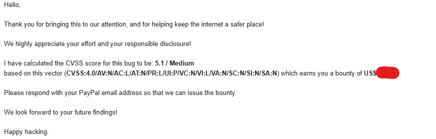 xcoder074's tweet image. Alhamdulillah,
Yay, I was awarded $xxx bounty from an external self hosted program..
#togetherwehitharder #bugbounty #ethicalhacking