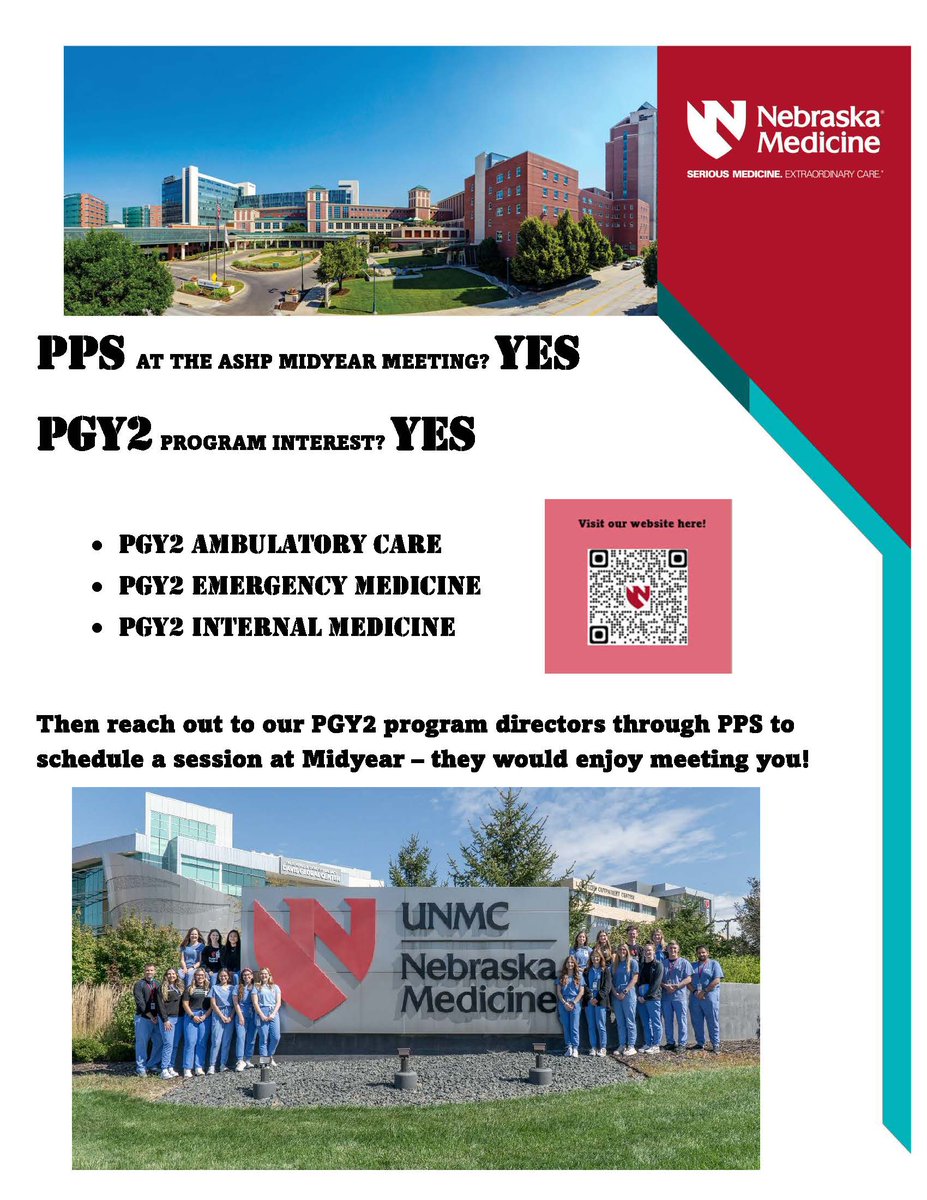 Patrick Fuller (@pfullerusa) on Twitter photo 1. PPS at Midyear? ✅
2. Interested in PGY2 programs of AMBULATORY CARE, EMERGENCY MEDICINE or INTERNAL MEDICINE ✅
3. See ⬇
There is NO PLACE like <a href="/NebraskaMed/">Nebraska Medicine</a>
nebraskamed.com/pharmacy/resid… 1. PPS at Midyear? ✅
2. Interested in PGY2 programs of AMBULATORY CARE, EMERGENCY MEDICINE or INTERNAL MEDICINE ✅
3. See ⬇
There is NO PLACE like <a href="/NebraskaMed/">Nebraska Medicine</a>
nebraskamed.com/pharmacy/resid…