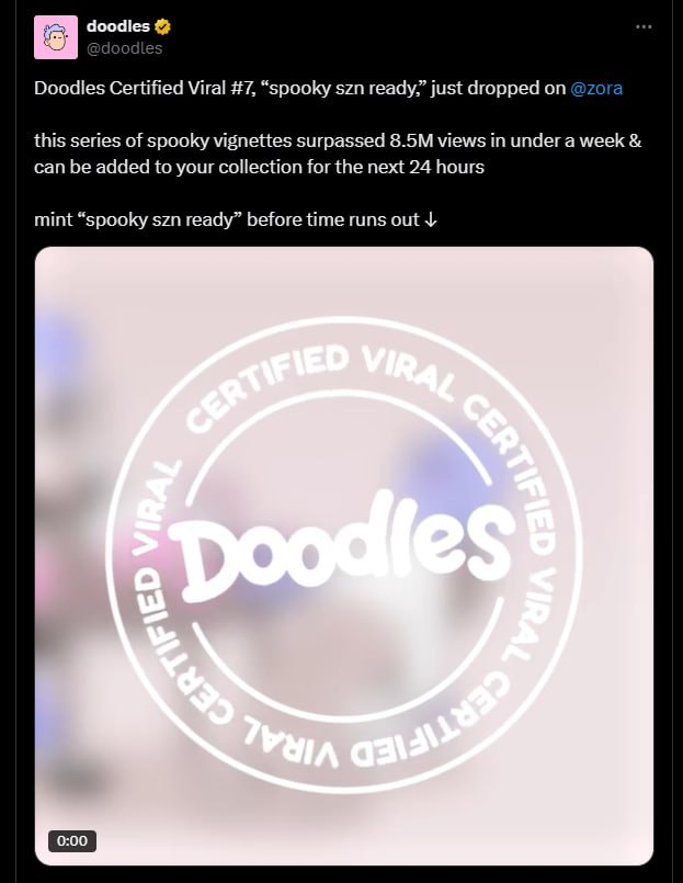 Doodles Certified Viral: Spooky SZN Ready

Mint: zora.co/collect/base:0… (zora.co/collect/base:0…)

Limited 24h