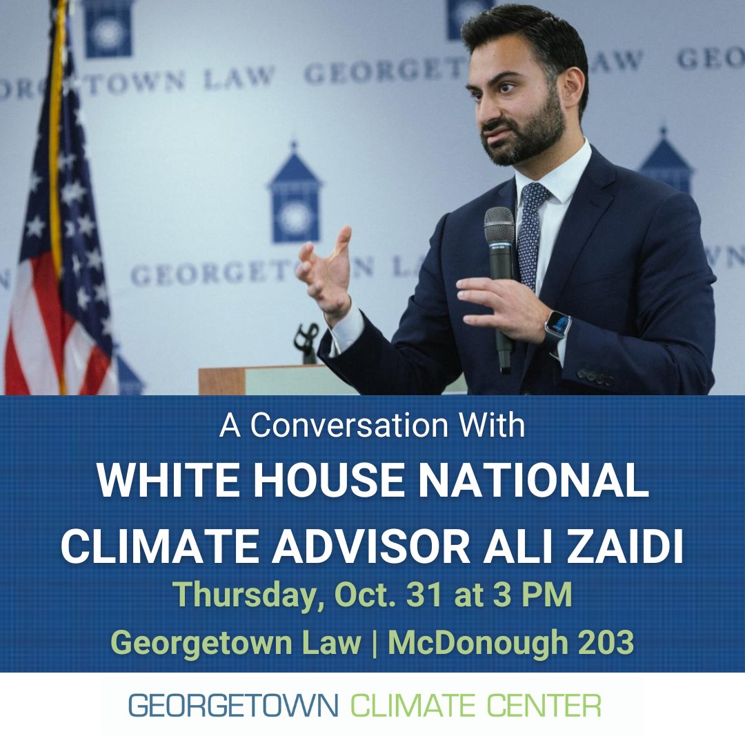 Georgetown Climate Center (@climate_center) on Twitter photo Tomorrow, Oct. 31 at 3 PM | Join GCC as we welcome back <a href="/GeorgetownLaw/">Georgetown Law</a> alum White House National Climate Advisor <a href="/alizaidi46/">Ali Zaidi Archived</a> (L'15) for "Meeting the Moment: Rebuilding our Middle Class and Accelerating American Manufacturing and Innovation." bit.ly/gccoct312024 Tomorrow, Oct. 31 at 3 PM | Join GCC as we welcome back <a href="/GeorgetownLaw/">Georgetown Law</a> alum White House National Climate Advisor <a href="/alizaidi46/">Ali Zaidi Archived</a> (L'15) for "Meeting the Moment: Rebuilding our Middle Class and Accelerating American Manufacturing and Innovation." bit.ly/gccoct312024