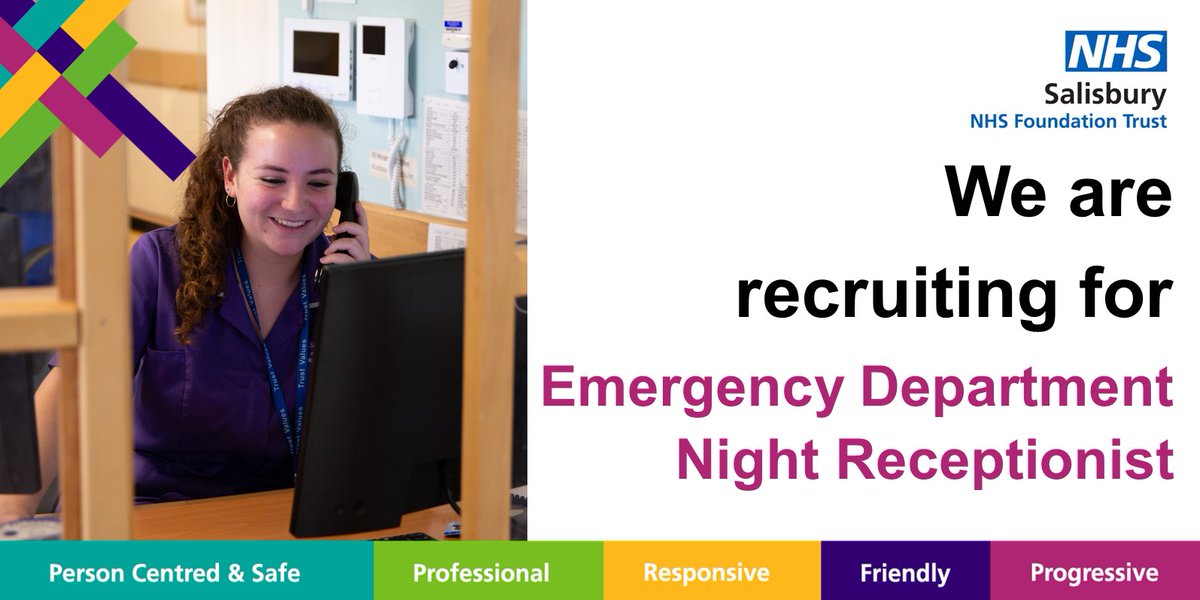 We are looking for someone to join our ED admin team as a night receptionist. Working the hours of 22.00pm - 08.00am. Our busy ED department treats over 44000 new attendances each year, to #joinourpeople and provide exceptional front line service apply: salisbury.nhs.uk/working-for-te…