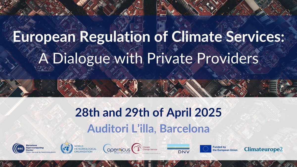 🌍#SaveTheDate #European Regulation of #Climate Services - A Dialogue with Private Providers

📍April 28-29, 2025 | #Barcelona, Spain

Join industry leaders, regulators &amp; experts in a private dialogue on #EU climate regulations &amp; adaptation strategies.

🔗form.typeform.com/to/kaWR6Vnd