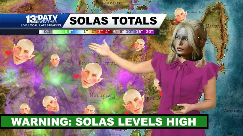 BookishMeow's tweet photo. Please be Weather Aware tomorrow! It looks as if a Solas system is moving in. You have a 100% chance of Solas Showers. 

This is a once-in-decade event. We haven't seen this much Solas in 10 years. https://t.co/0S7cv0damq
