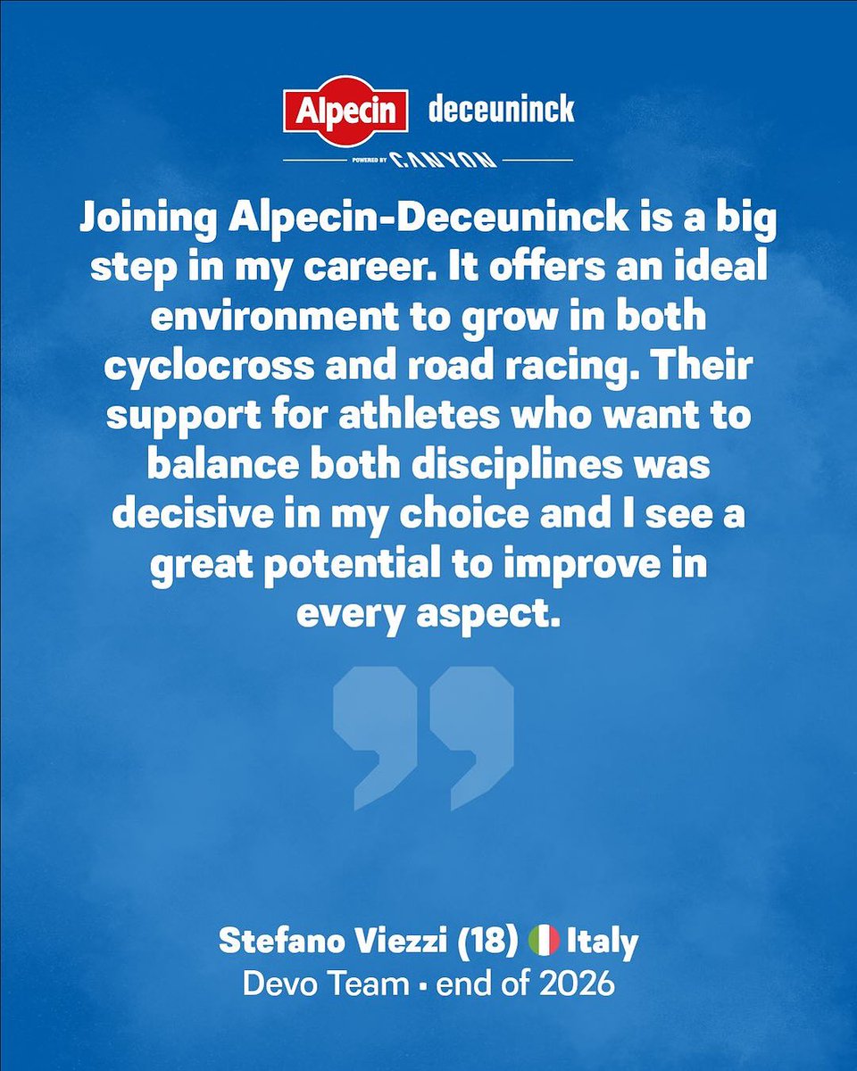 🖋️ Transfer news: Junior World Champion cyclocross 🇮🇹 Stefano Viezzi will race for the Development team of Alpecin-Deceuninck from 2025. 🌈
