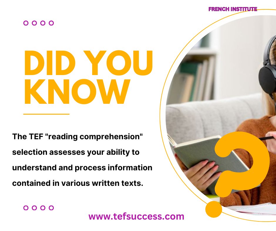 Tefsuccess's tweet photo. DID YOU KNOW?

The TEF "reading comprehension" selection assesses your ability to understand and process information contained in various written texts. 

learn more by clicking on the website link

https://t.co/tBR7cIr1Eo 

#tefsuccess #tefcanada #tefexam #prepexam #learning https://t.co/TBEgRz3FYr