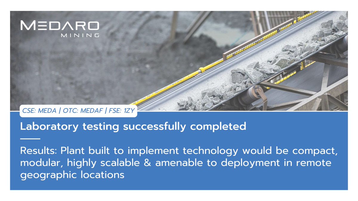 MedaroMining's tweet photo. 📝 A potentially game-changing extraction process withstood proof-of-concept, laboratory testing complete.

Read more about the potential new process ➡️ https://t.co/rcD4OaS8V0 

🇨🇦 $MEDA
🇺🇸 $MEDAF
🇩🇪 FSE: 1ZY
#lithiumexploration #juniormining #lithiummining https://t.co/WKIhs7rIRH