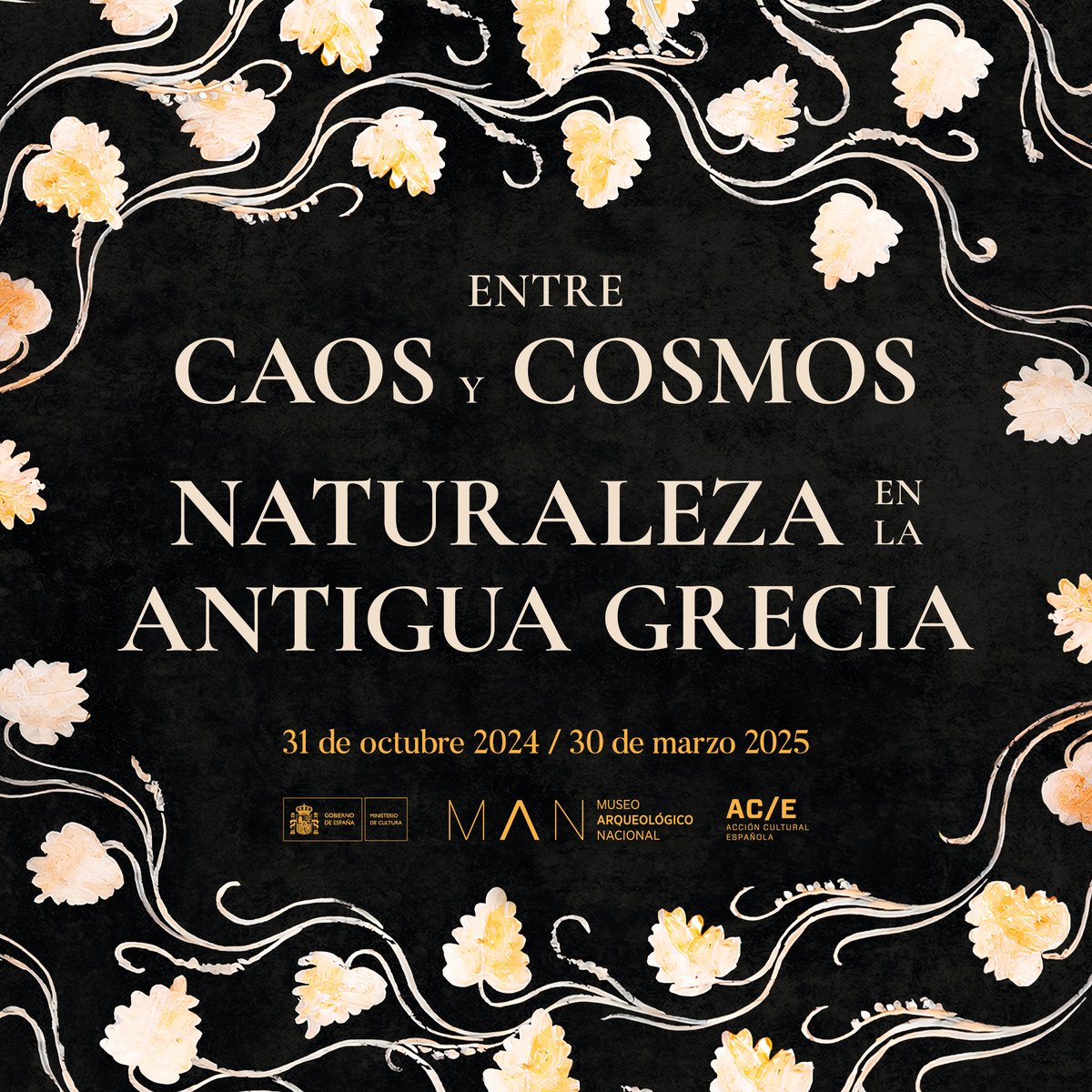 ACEcultura's tweet photo. 🍇🫒 🌱 'Entre caos y cosmos' llega al Museo Arqueológico Nacional 🍇🫒🌱

👀 El @MANArqueologico, con el apoyo de Acción Cultural Española (AC/E), organiza una exposición que explora la profunda conexión que los antiguos griegos establecieron con la naturaleza 🌳

🌱 Desde los exuberantes jardines 🌴 hasta las fuerzas cósmicas 🍃, la naturaleza era para ellos mucho más que un simple entorno: era el escenario de sus mitos 🏛️, el reflejo de sus creencias 🏺 y el motor de su vida cotidiana 🍷

📆 Del 31 de octubre de 2024 al 30 de marzo de 2025 🔊