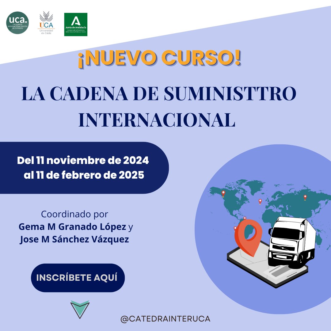 🌍 ¿Quieres aprender sobre la cadena de suministro internacional? ✨ 

🖥️ Aprende a controlar el proceso logístico en un mundo globalizado y adquiere habilidades prácticas para triunfar. 🗺️ 
🔗 Más información en nuestra bio. 

¡INSCRÍBETE YA! 🚀✨forms.gle/qf36ouhSjgCqSe…